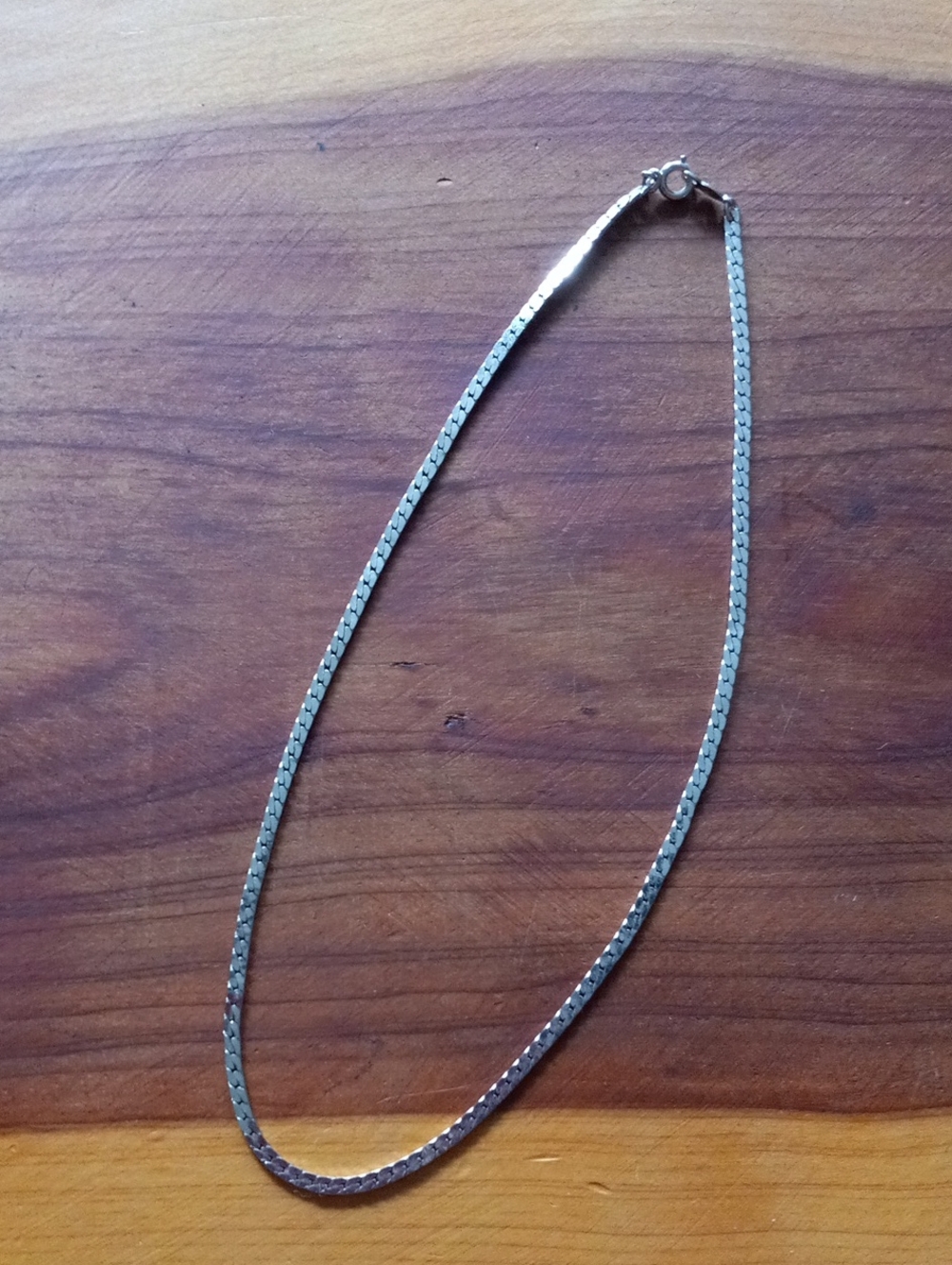 Vintage Silver Tone Flat Herringbone Chain Necklace